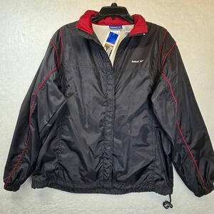 Vintage Reebok Womens Windbreaker Jacket Black Red Full Zip Lightweight Size M